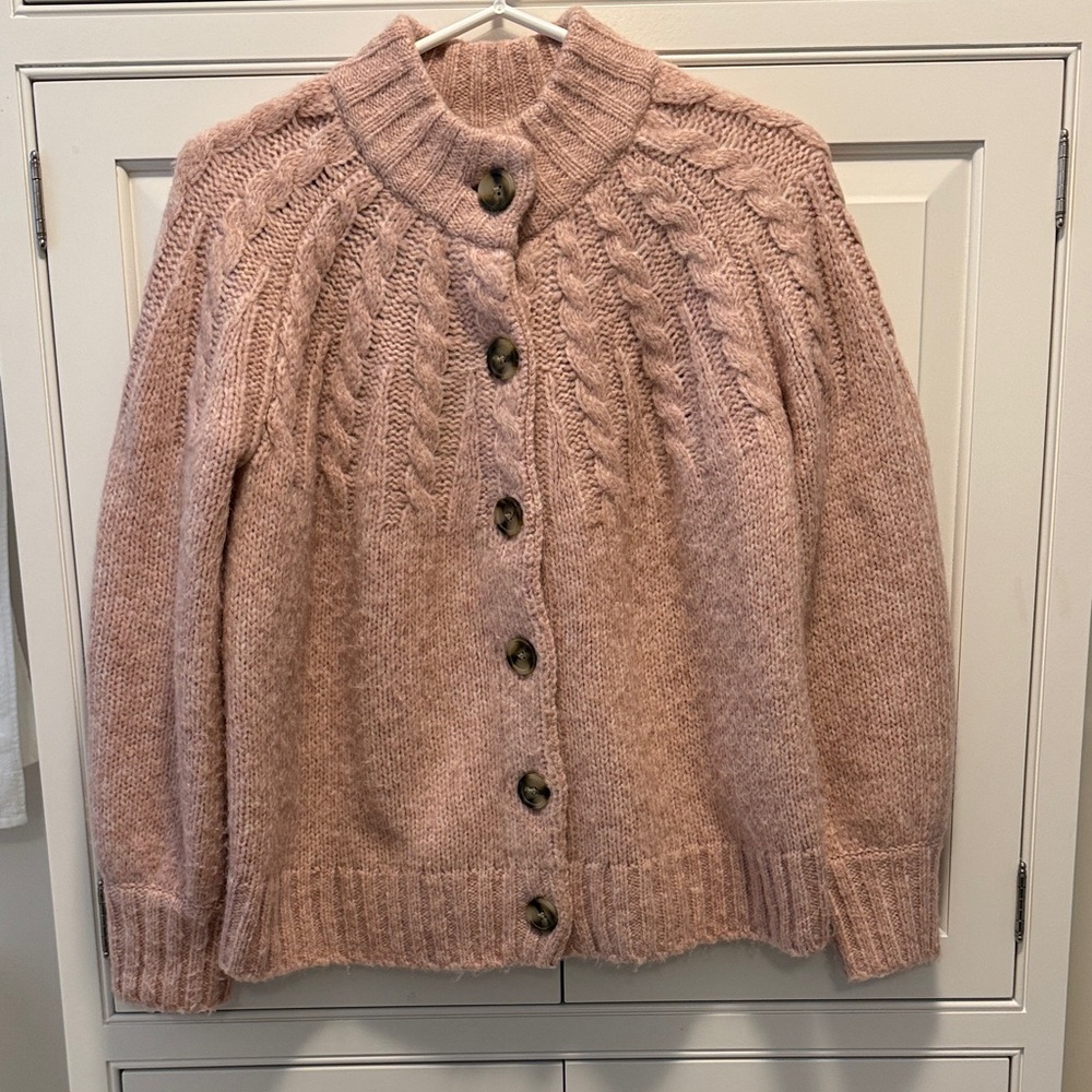 Madewell Rose Pink Cable Knit Cardigan